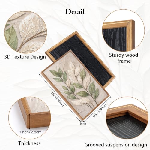 CHDITB Textured Sage Green Leaf Framed Wall Art, Botanical Relief Painting - color: 3d Leaf