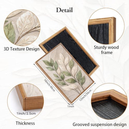 CHDITB Textured Sage Green Leaf Framed Wall Art, Botanical Relief Painting - color: 3d Leaf