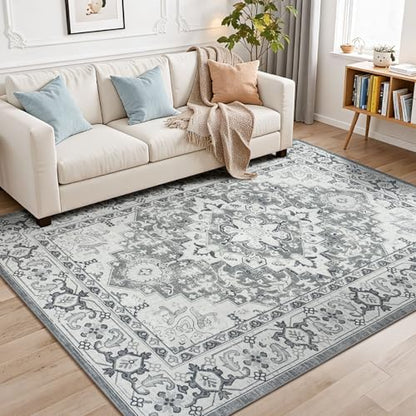 Lessymo 5 x 7 Area Rugs for Living Room, Machine Washable Faux-Wool Rugs - color: Grey Beige, size: 5' x 7' (Rectangular)