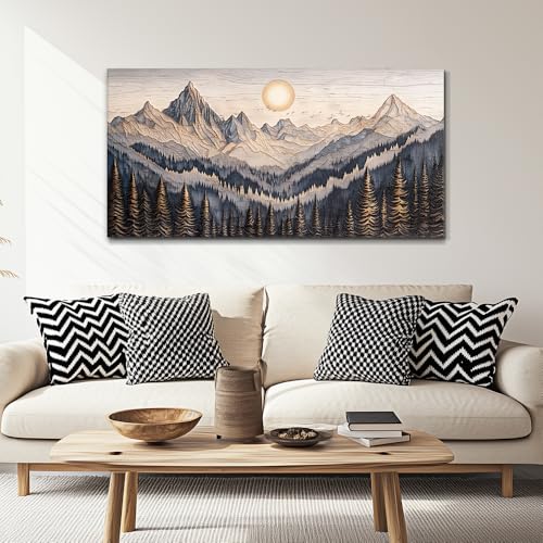 MHARTK66 Rustic Pine Tree Mountain Framed Canvas Wall Art for Bedroom,40x20 - color: Abstract Mountain, size: 40"L x 20"W
