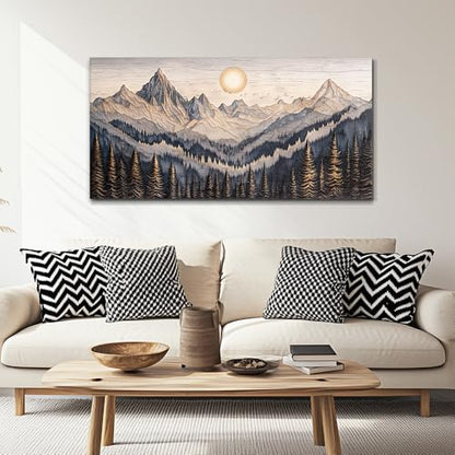 MHARTK66 Rustic Pine Tree Mountain Framed Canvas Wall Art for Bedroom,40x20 - color: Abstract Mountain, size: 40"L x 20"W