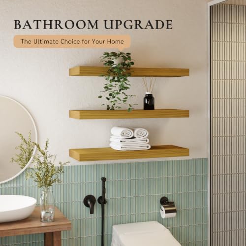 36" Extra Deep Floating Shelves, Set of 3, Natural Wood - color: Natural, size: 3T36IN