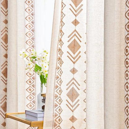 Boho Curtains 2 Panels for Living Room Geometric Patterned 84 Inch - color: Geometric-beige, size: 52"W x 84"L (Pack of 2)