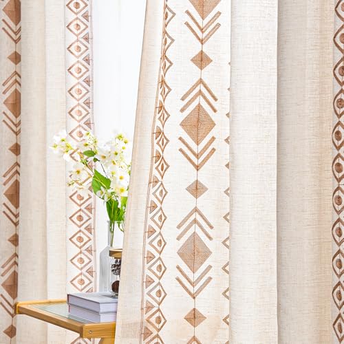 Boho Curtains 2 Panels for Living Room Geometric Patterned 84 Inch - color: Geometric-beige, size: 52"W x 84"L (Pack of 2)