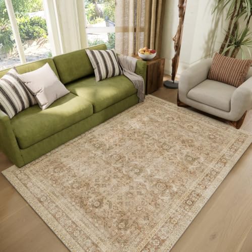 Washable 4x6 Rug, Distress Non-Slip Area Rugs, Brown/Taupe - color: Brown/Taupe, size: 4' x 6' (Rectangular)