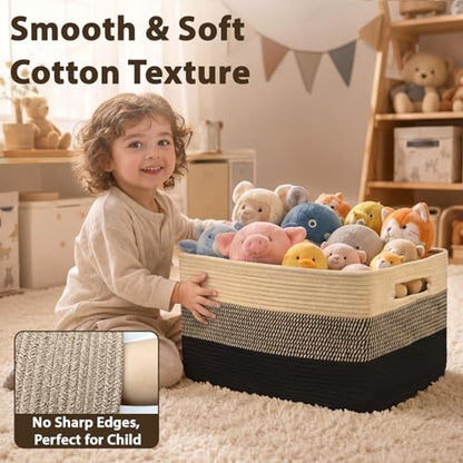 Optish 95L Large Woven Blanket Basket, Storage Basket with Handles - color: Black & Brown, size: 24" x 17" x 13.5"(95L)