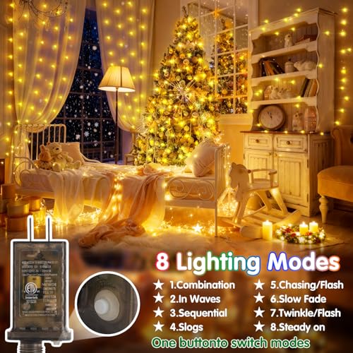 KNONEW 203FT 600LED Green Wire Outdoor Fairy Lights Plug in Warm White Xmas - color: Warm White, size: 203FT 600 LED Green Wire