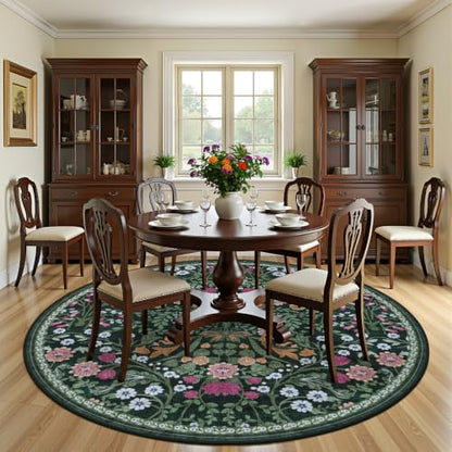 PLHXFR Round Area Rug Living Room: 8 ft Floral Washable Carpet Dark Green - color: Dark Green, size: 8' (Round)