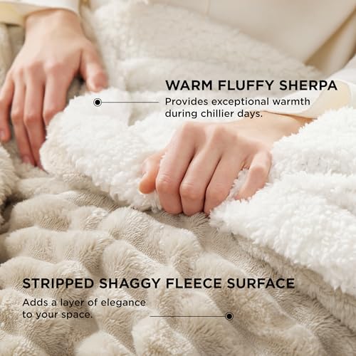 Bedsure Soft Sherpa Blanket Fluffy Throw Gift Beige 50"x60" - color: 01 - Beige, size: Throw (50" X 60")