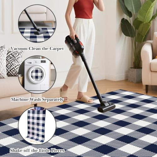 Outdoor Rugs, Blue and White Area Rug Checkered 4’x 6’ - color: Blue & White, size: 4' x 6' (Rectangular)
