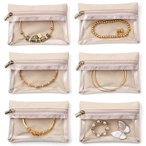 VLANDO Travel Jewelry Pouch, 6pcs Clear Velvet Zipper Bag - color: A.6 PCS