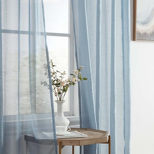 HLC.ME Semi Sheer Grommet Window Curtains, 2 Panels, 54x84 Inch, Dusty Blue - color: Dusty Blue, size: 54"W x 84"L (Pack of 2)