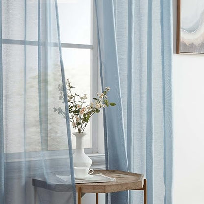 HLC.ME Semi Sheer Grommet Window Curtains, 2 Panels, 54x84 Inch, Dusty Blue - color: Dusty Blue, size: 54"W x 84"L (Pack of 2)