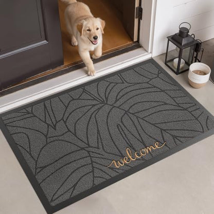 LUMI Outside Welcome Door Mat 36x59, Non-Slip Heavy Duty Dirt Trapper, Grey - color: Grey Gold Monstera, size: 36"x59"