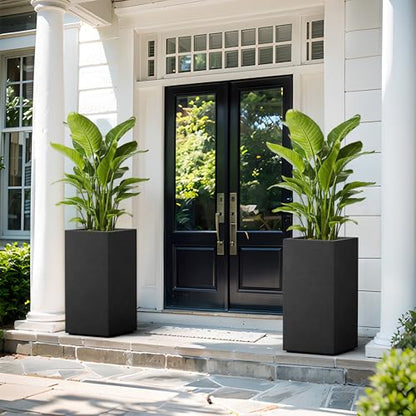 Kante Large Column Square Black Concrete Planter 27.6" H, Outdoor - color: Black, size: 27.6" H