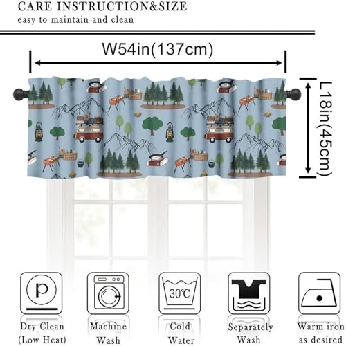 Camping Caravan Valance Curtain, Rustic Camping Equipment Farmhouse Forest Adventure Blackout Window Valance for Kitchen Kids Bedroom Livingroom, 54x18inch - color: Camp-5