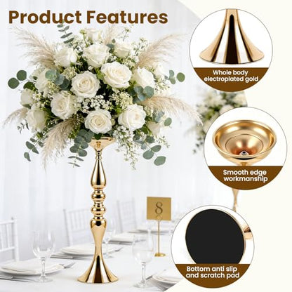 12 Pcs Gold Wedding Centerpieces for Table Decor, Tall Wedding Flower Vases Bulk, Metal Arrangements Center Pieces, Elegant Floral Stands Set for Bridal Party Reception Decorations Anniversary
