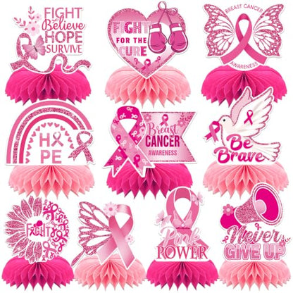 10Pcs Breast Cancer Awareness Honeycomb Centerpieces for Table - style: Breast Cancer Awareness Style