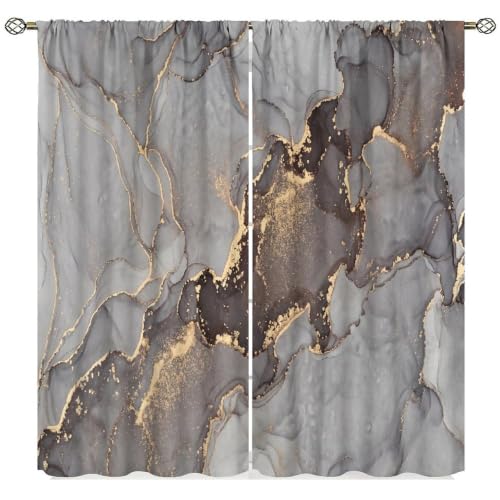Marble Curtains, Gray Gold Abstract Geometry Pattern Texture Window Treatments for Bedroom Living Room, Grey Luxury Marble Drape 2 Panel Sets,42x45 Inch Decor - color: Marble-3, size: 21"W x 44.5"L (Pack of 2)