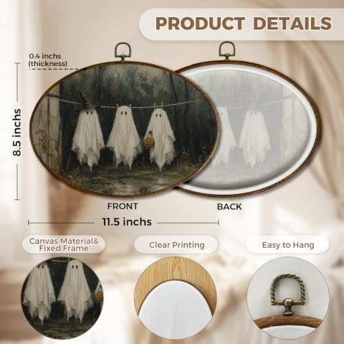 JQF Halloween Ghost Laundry Room Oval Wall Decor Framed 11.5x8.5 Inch - color: ghost-6
