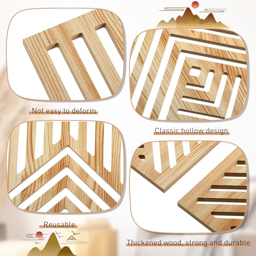 Wesiti 4 Pcs Wooden Mountain Wall Art Decor Large Abstract Wall Art for Living Room Modern Wood Panel Line Sculptures Nature Rustic Forest Hanging Decor for Office Bedroom Bathroom 15.7 x 12.2''