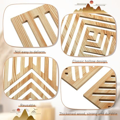 Wesiti 4 Pcs Wooden Mountain Wall Art Decor Large Abstract Wall Art for Living Room Modern Wood Panel Line Sculptures Nature Rustic Forest Hanging Decor for Office Bedroom Bathroom 15.7 x 12.2''