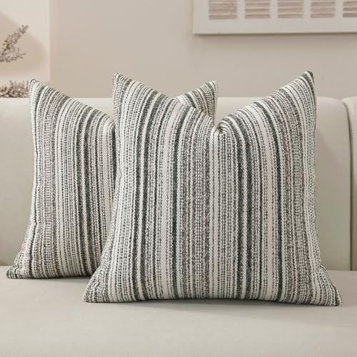 Boho Throw Pillow Covers 18x18 Inch Set of 2, Soft Tufted Striped Textured Accent Cushion Case, Farmhouse Decorative Neutral Pillowcase for Living Room Couch Bed (Green, 20" x 20" (Pack of 2)) - color: Green Strip, size: 20" x 20" (Pack of 2)