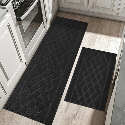 BEQHAUSE Kitchen Rugs Set of 2 Non Slip Runner, 20"x30"+20"x48", Black - color: Black, size: 20" X 30" + 20" X 48"
