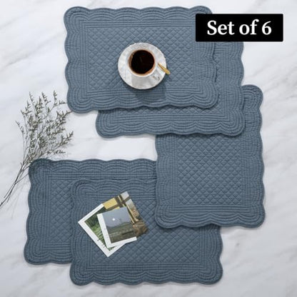 HOMBYS Quilted Placemats Set of 6 Washable-13x18 inches Rectangular Placemats for Kitchen Table-100% Cotton Fabric Rectangular Table Mats, (Blue) - color: Blue