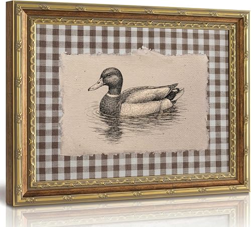 Vintage Gold Framed Wall Art Rustic Farmhouse Duck Wall Decor - color: Duck, size: 12"L x 16"W