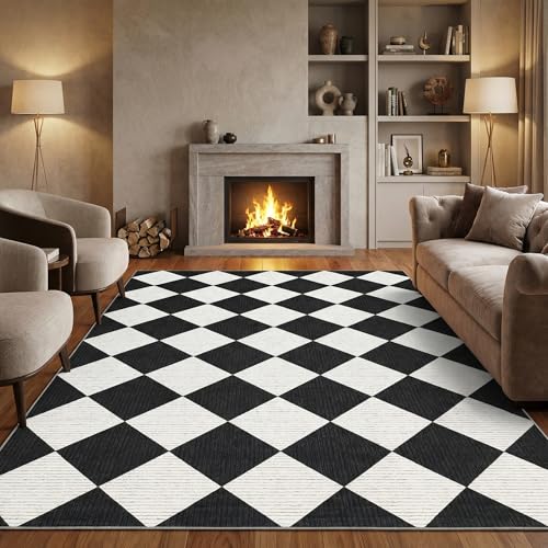 GarveeHome 6x9 Checkered Area Rug Black and White Washable Living Room Rug - color: Black/White, size: 6' x 9' (Rectangular)