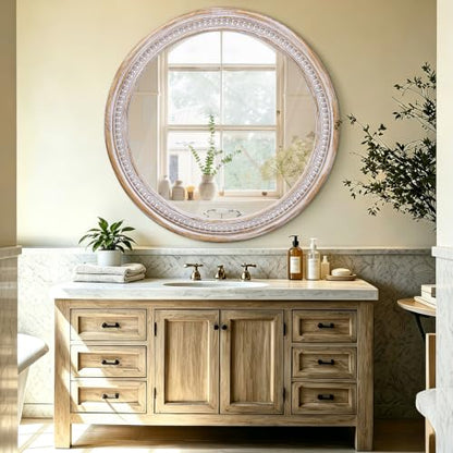 36 Inch Large Round Wood Mirror, Rustic Farmhouse Circle Mirrors for Wall - color: C - 36 in