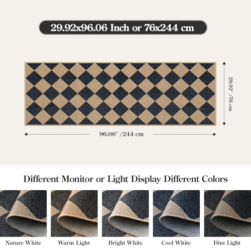 Lahome Checkered Easy Jute Non Slip Kitchen Runner, 2'6"x8' Washable Hallway Runner Rug Outdoor Black Carpet for Entryway Indoor, Checkerboard Indoor Outdoor Carpet for Hallway 8ft Entry - color: Black/Checkerboard -2, size: 2'6" x 8' (Runner)