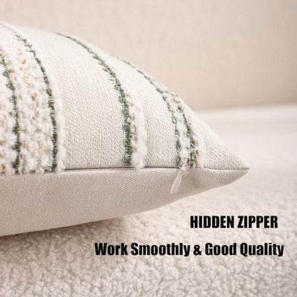 Boho Jacquard Throw Pillow Covers 12x20 Inch Set of 2 Beige Green - color: Beige+green, size: 20" x 12" (Pack of 2)
