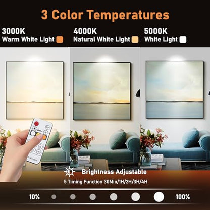 LED Wireless Spotlights with Remote Up Lights Indoor Dimmable Picture Light Battery Operated with Timer, Rechargeable Spot Lights Accent Uplighting for Plant Wall Art Dartboard - color: White