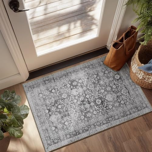 Washable 2x3 Entryway Rug, Non-Slip Door Mat, Charcoal/Grey - color: Charcoal/Grey, size: 2' x 3' (Rectangular)