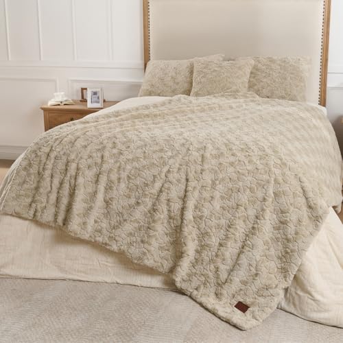 Faux Fur Rabbit Throw Blanket,Super Soft Plush Thick Warm Blanket,Fuzzy Luxury Plush Decorative Blanket for Couch Bed Sofa-Taupe(50 * 60inch) - color: Taupe, size: 50*60 inch