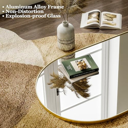 HARRITPURE 64"x21" Arched Full Length Mirror - color: Gold-rect Edge, size: 64"L x 21"W