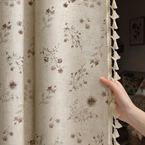Boho Floral 100% Blackout Curtains 84 Inch 2 Panels Brown - color: Blackout Brown, size: 52"W x 84"L (Pack of 2)
