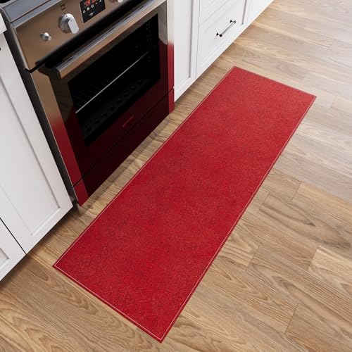 Ottomanson Door Mat Indoor Entryway Runner Rug – Non-Slip Durable Low-Pile Runner with Stain-Resistant Surface, 20" x 59", Red - color: Red