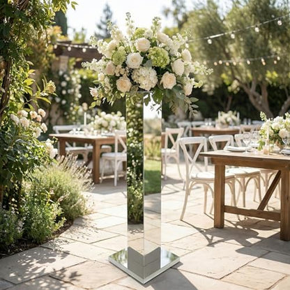 2PCS Tall Silver Vases for Centerpieces,31.5inch Stainless Steel Column Geometric Centerpieces Wedding Flower Stand Flower Floor Vase for Tables Wedding Anniversary - color: Silver
