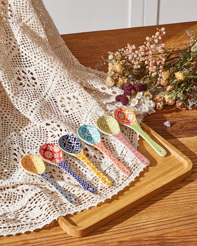 Metahom Ceramic Small Serving Spoons, Colorful Soup Spoon Set of 6 - size: 6.25 inch