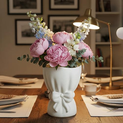 Lvases Bow Knot White Ceramic Decorative Flower Vase for Home Decor