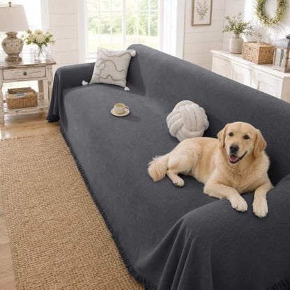 Chenille Couch Cover for Dogs Washable Boho Throw Blanket Washable - color: 01 Dark Gray, size: 71"×102"