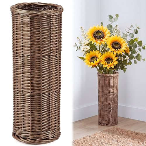 Giegxin Natural Wicker Floor Vase, 17 Inch Tall Large Rattan Basket Vase for Flowers, Decorative Rustic Boho Woven Floor Planter for Living Room, Farmhouse, Balcony, Home Decoration