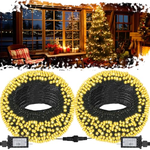 2Pack Connectable Total 132Ft 400 LED Christmas Lights with Timer, Green Wire Fairy Starry String Lights Plug in, 8 Modes and Memory, forIndoor Outdoor Xmas Tree Wedding Party Decoration,Warm White - color: Warm White, size: 66FT 200LED*2