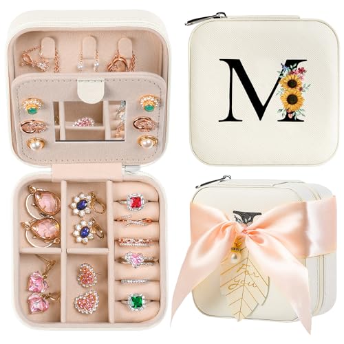 AYGXU Travel Jewelry Box for Women and Girls - Small Case With Initial A-Z - Teacher Gifts - color: white, size: M