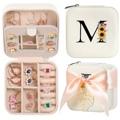 AYGXU Travel Jewelry Box for Women and Girls - Small Case With Initial A-Z - Teacher Gifts - color: white, size: M