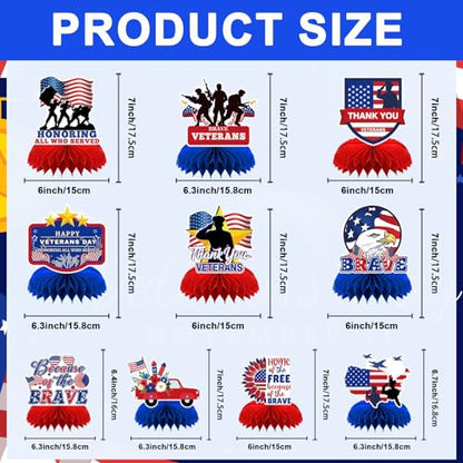 10 Pcs Veterans Day Honeycomb Centerpieces for Table Decorations - style: Veterans Day Style