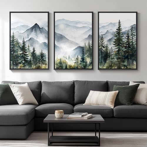 Large Framed Landscape Wall Art for Living Room, Mountain Print, 24x36 Inch - color: Green Blue White, size: 24" W x 36" H x 3Pcs
